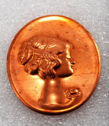 Vintage Cameo Stamping Copper Plated Metal Hollow Back Victorian Lady