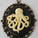 Victorian Style Repro Brass Pendant Octopus  Black Resin Cabochon Center Jewelry