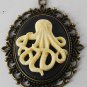 Victorian Style Repro Brass Pendant Octopus Black Resin Cabochon Center Jewelry