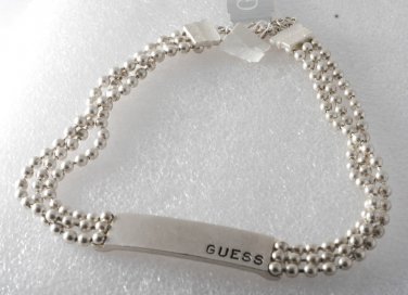Guess Necklace Jewelry Silver Tone Metal Three Strand Beaded Chain Choker