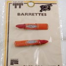 Vintage Tip Top Hair Barrette LipStick Pair  Faberge Wire Back Orange NOC