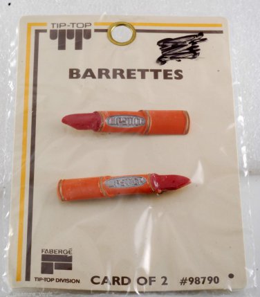 Vintage Tip Top Hair Barrette LipStick Pair  Faberge Wire Back Orange NOC