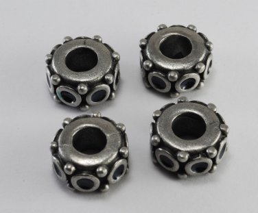 Vintage Silver Metal Black Enamel Rondelle Metal Bead Spacer Finding 4