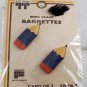 Vintage Tip Top Hair Barrette Enamel Pencil Pair Faberge Wire Back Navy Blue NOC