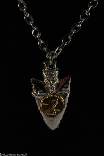 Vintage Silver Metal Arrow Head Necklace Mini Penny Center Jewelry