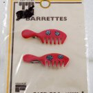 Vintage Tip Top Hair Barrette Enamel Comb Pair Faberge Wire Back Pink NOC