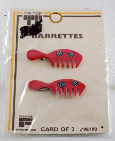 Vintage Tip Top Hair Barrette Enamel Comb Pair Faberge Wire Back Pink NOC