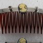 Vintage Hair COmb Pair Silver PLated Metal Cameo Rhinestone Topper Hair Accessor