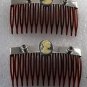 Vintage Hair COmb Pair Silver PLated Metal Cameo Rhinestone Topper Hair Accessor