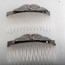 Vintage Clear Hair Comb Silver Metal Rhinestone Accessorie Pair