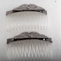Vintage Clear Hair Comb Silver Metal Rhinestone Accessorie Pair