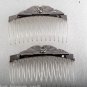 Vintage Clear Hair Comb Silver Metal Rhinestone Accessorie Pair