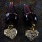 LTV VTG Heart Locket Dangle Pair Purple Glass Lampwork Bead Gold Tone Metal