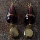 LTV Vintage Locket Dangle Pair Purple Glass Lampwork Bead Gold Tone Metal