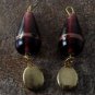 LTV Vintage Locket Dangle Pair Purple Glass Lampwork Bead Gold Tone Metal