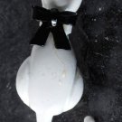 VINTAGE CAT PIN JEWELRY WHITE METAL CAT WITH BLACK BOW TIE
