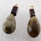 Vintage Bead Pair Stone Dangle Galaxite Red Jasper Brass Shank Jewelry Making