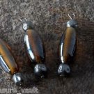 LTV Vintage Iridescent Brown Silver Glass Bead Dangles Jewelry Making Set of 4