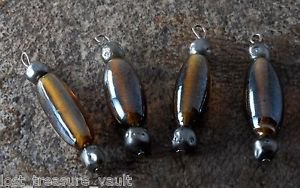 LTV Vintage Iridescent Brown Silver Glass Bead Dangles Jewelry Making Set of 4