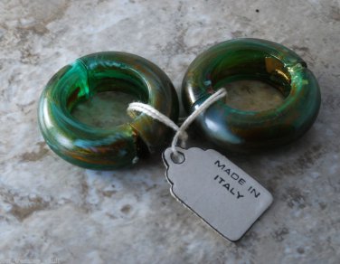 Vintage 60's Clip On Earrings Loop Made IN Italy Speckled Green Plastic Hinged