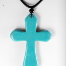 Dyed Howlite Stone Blue Cross Adjustable Black Cord  Necklace Jewelry