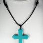 Dyed Howlite Stone Blue Cross Adjustable Black Cord  Necklace Jewelry