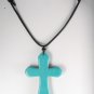Dyed Howlite Stone Blue Cross Adjustable Black Cord  Necklace Jewelry