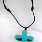 Dyed Howlite Stone Blue Cross Adjustable Black Cord  Necklace Jewelry