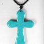 Dyed Howlite Stone Blue Cross Adjustable Black Cord Necklace Jewelry