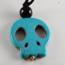 Dyed Howlite Stone Blue Skull Adjustable Black Cord  Necklace Jewelry
