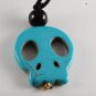 Dyed Howlite Stone Blue Skull Adjustable Black Cord  Necklace Jewelry
