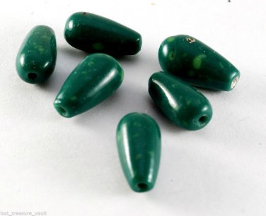 Vintage Green Glass Drilled Through Bead Jewelry Making Set of 6