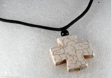 Howlite White Stone Cross Adjustable Black Cord  Necklace Jewelry