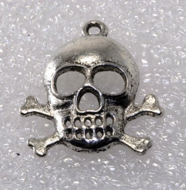 Vintage Silver Metal Skull Crossbone Pendant Jewelry