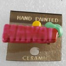Vintage Hand Painted Ceramic Hawaii Pink Pin New on Card