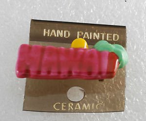 Vintage Hand Painted Ceramic Hawaii Pink Pin New on Card