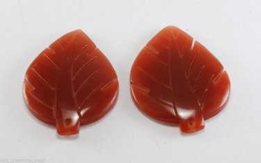 Vintage Brown Plastic Leaf Pendant Pair Jewelry Making