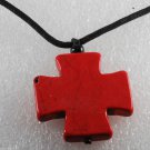 Dyed Howlite Red Stone Cross Adjustable Black Cord  Necklace Jewelry