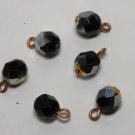 Vintage Set 6 Silver Black Glass Faceted Dangle Beads