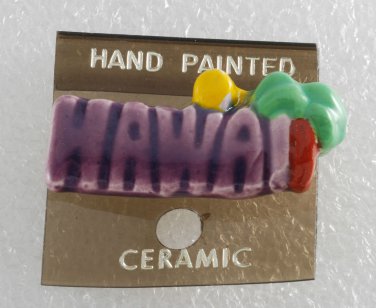 Vintage Hand Painted Ceramic Hawaii Purple Pin New on Card