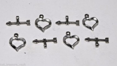 Vintage Set 4 Heart Arrow Toggle Clasp Jewelry Making