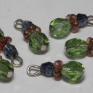 Vintage Green Glass Dangle Bead Finding Set of 6