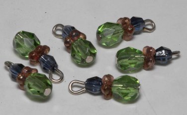 Vintage Green Glass Dangle Bead Finding Set of 6