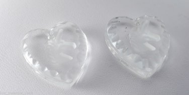 Vintage Clear Glass Beveled Unicorn Heart Charm Pendant Jewelry Making Pair