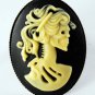 Victorian Style Brass Adj Ring Corpse Skeleton Lady Cameo Resin Black Off White
