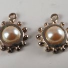 Vintage Faux Pearl Off White Charm Pendant Jewelry Making Pair