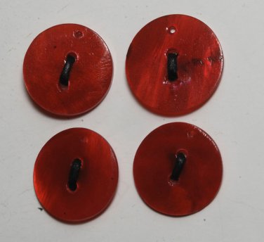 Vintage Red Dyed Shell Button Pendant Charms Set of 4