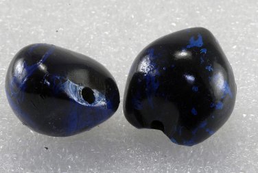 Vintage Large Blue Plastic Fruit Pit Bead Finding Pair