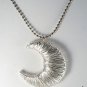 Crescent Moon Silver Metal Ball Bead CHain Necklace Hand Wired Jewelry