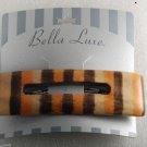 Bella Luxe Wooden Hair Barrette Rectangle Slotted New on Card Silver Clip